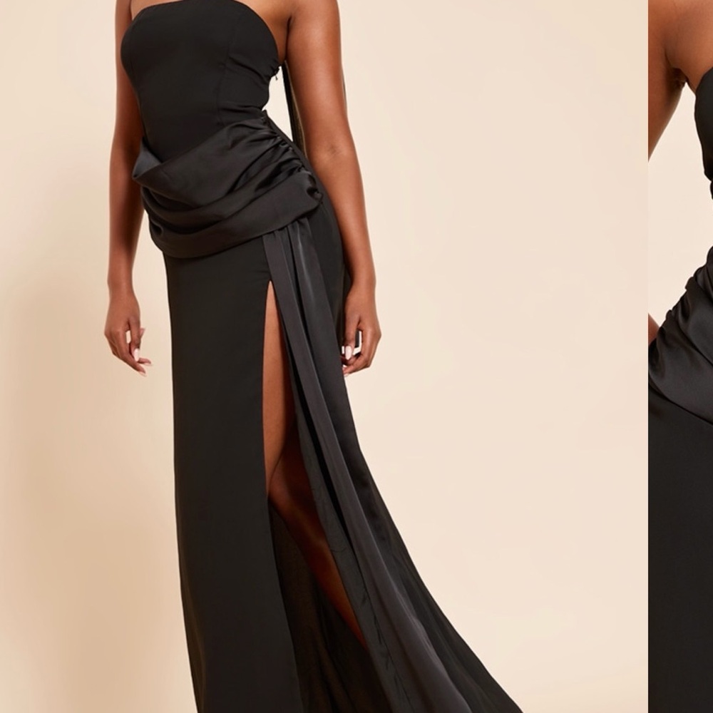 PrettyLittleThing Black Strapless Gown